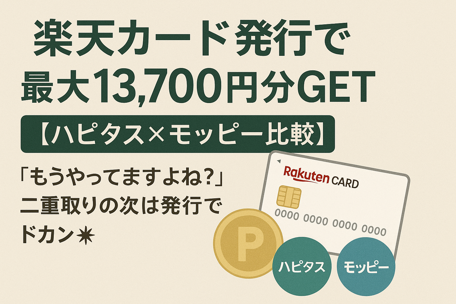もうやってますよね？楽天カード発行で“最大13,700円分”もらえる裏ワザ？【モッピー×ハピタス比較】